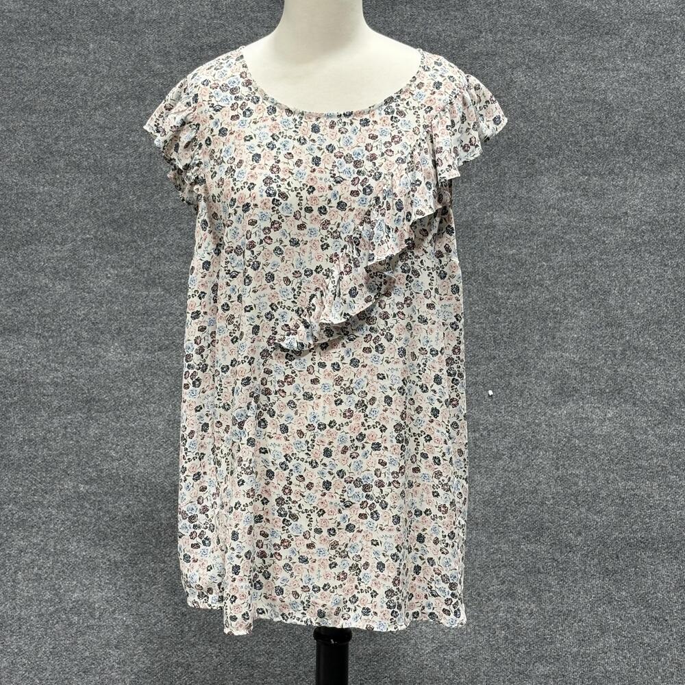 Motherhood Maternity Blouse Womens Large White Floral Ruffle Flutter Sleeves